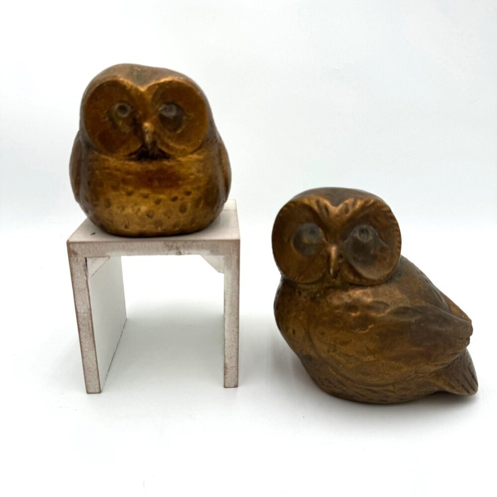Vtg Gold Owl Figurines Set Of 2 Hollywood Regency Mid Century  statue figurines